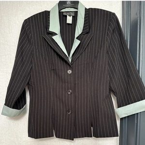 Suits Us Black Pinstripe Removable Green Notch Collar Blazer Jacket Size 15/16